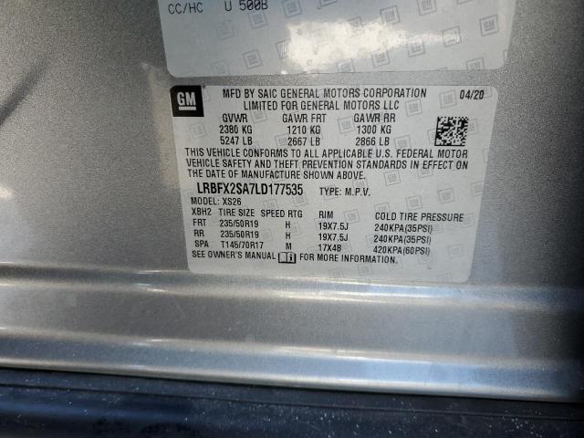 LRBFX2SA7LD177535 - 2020 BUICK ENVISION ESSENCE Արծաթագույն լուսանկար 13