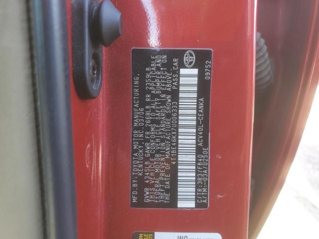 4T1BE46KX7U006333 - 2007 TOYOTA CAMRY CE RED photo 12