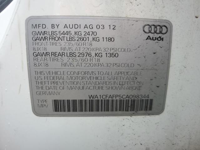 WA1CFAFP5CA098344 - 2012 AUDI Q5 PREMIUM WHITE photo 12