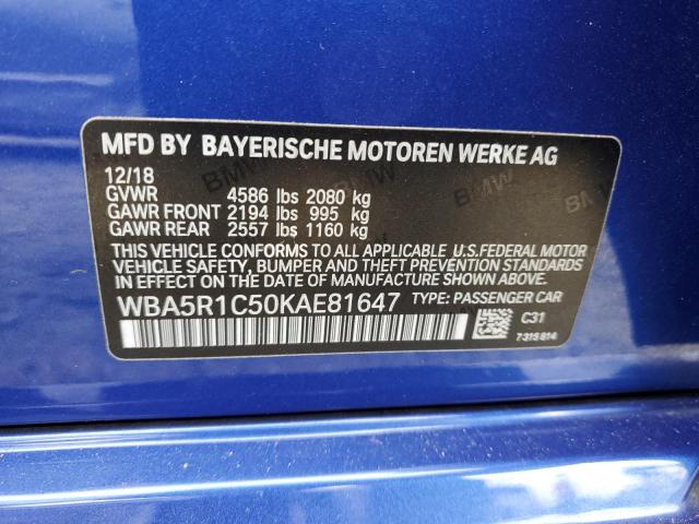 WBA5R1C50KAE81647 - 2019 BMW 330I BLUE photo 12