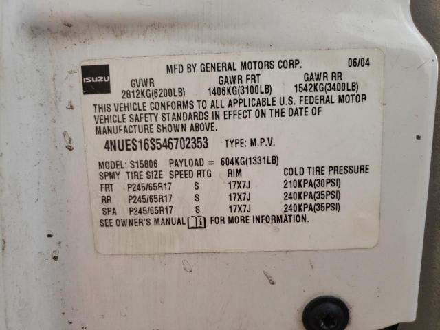 4NUES16S546702353 - 2004 ISUZU ASCENDER S თეთრი ფოტო 13