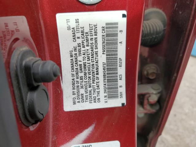 2HGFA1F69BH549737 - 2011 HONDA CIVIC LX-S برغندي صورة 12