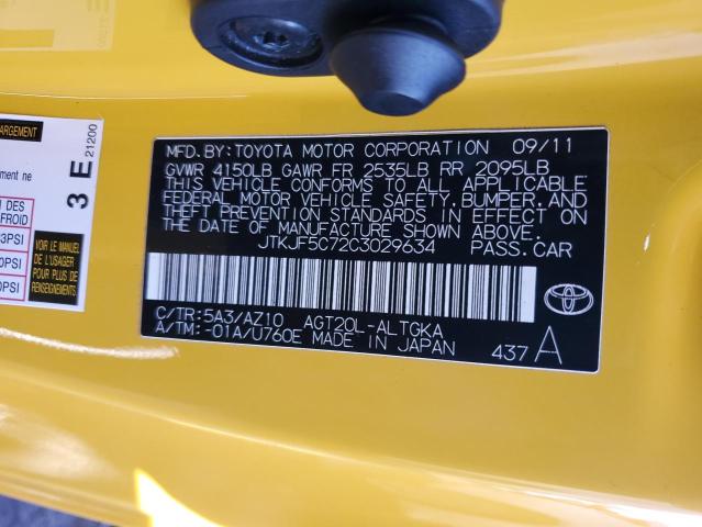 JTKJF5C72C3029634 - 2012 TOYOTA SCION TC ყვითელი ფოტო 12