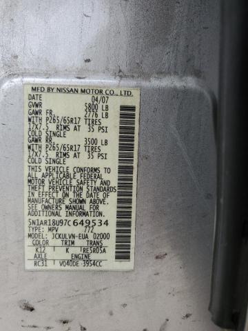 5N1AR18U97C649534 - 2007 NISSAN PATHFINDER LE 银色 照片 14