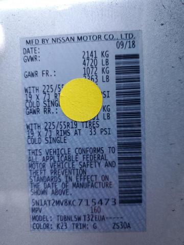 5N1AT2MV8KC715473 - 2019 NISSAN ROGUE S SILVER photo 14