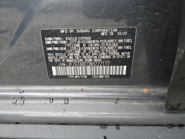 JF2GTABC0NH222177 - 2022 SUBARU CROSSTREK GRAY photo 12