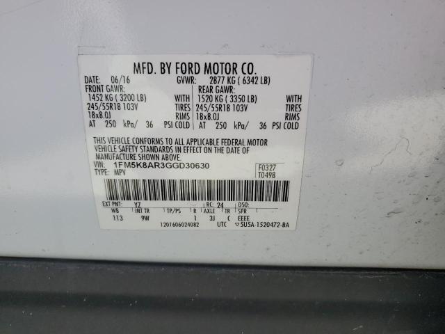 1FM5K8AR3GGD30630 - 2016 FORD EXPLORER POLICE INTERCEPTOR WHITE photo 14