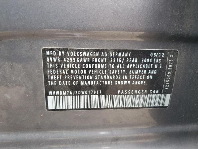 WVWDM7AJ3DW017917 - 2013 VOLKSWAGEN GOLF GRAY photo 12