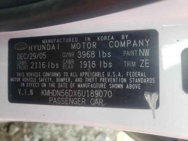 KMHDN56DX6U189070 - 2006 HYUNDAI ELANTRA GLS WHITE photo 12