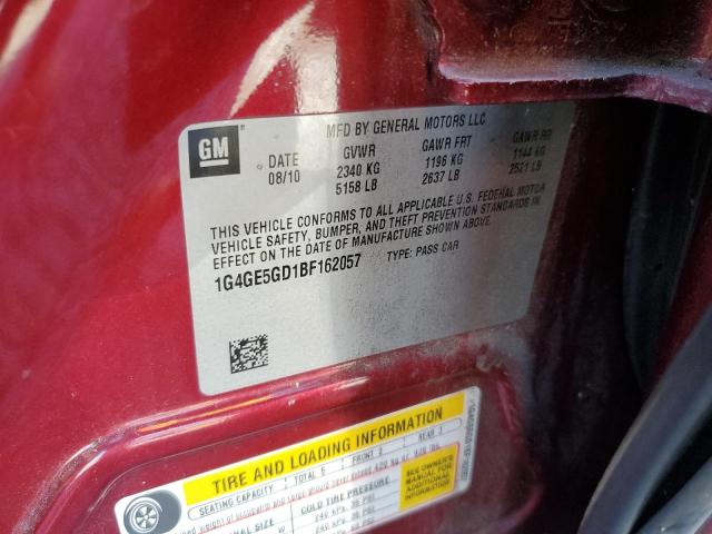 1G4GE5GD1BF162057 - 2011 BUICK LACROSSE CXS 勃艮第红 照片 12