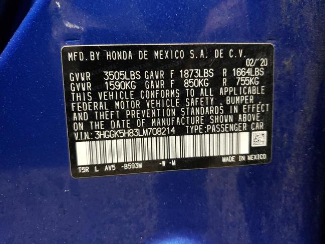 3HGGK5H83LM708214 - 2020 HONDA FIT EX BLUE photo 13