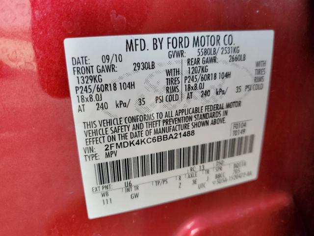 2FMDK4KC6BBA21488 - 2011 FORD EDGE LIMITED RED photo 12