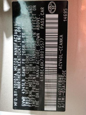 4T4BE46K78R015577 - 2008 TOYOTA CAMRY CE Qızıl foto 12