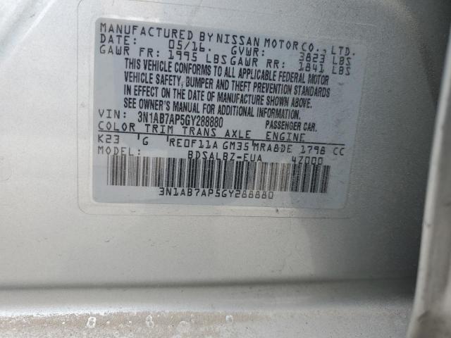 3N1AB7AP5GY288880 - 2016 NISSAN SENTRA S SILVER photo 13