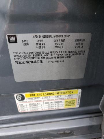 1G1ZH57B594180708 - 2009 CHEVROLET MALIBU 1LT GRAY photo 12