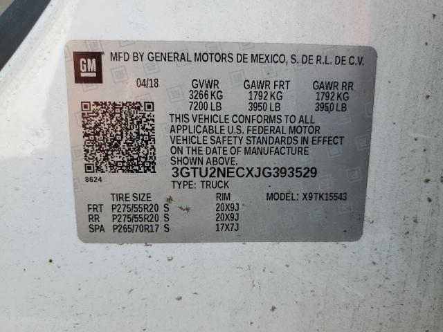 3GTU2NECXJG393529 - 2018 GMC SIERRA K1500 SLT WHITE photo 12