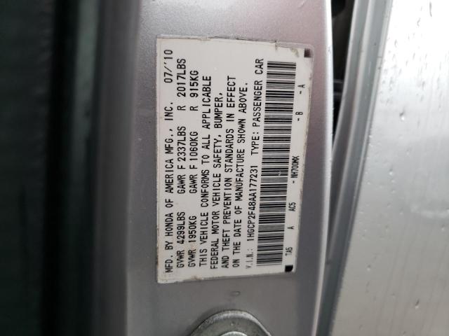 1HGCP2F48AA177231 - 2010 HONDA ACCORD LXP SILVER photo 12