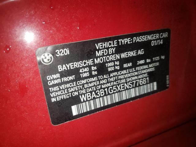 WBA3B1G5XENS77681 - 2014 BMW 320 I RED photo 12