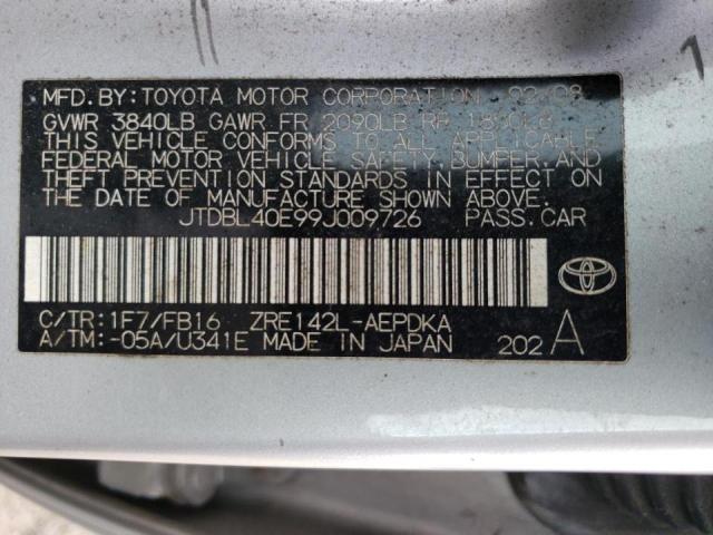 JTDBL40E99J009726 - 2009 TOYOTA COROLLA BASE SILVER photo 12