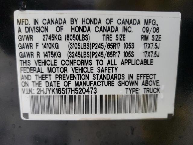 2HJYK16517H520473 - 2007 HONDA RIDGELINE RTL BLACK photo 12