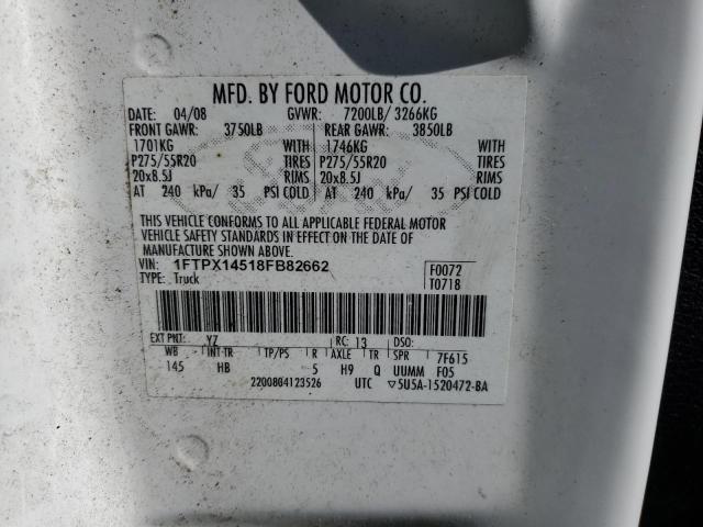 1FTPX14518FB82662 - 2008 FORD F150 WHITE photo 12