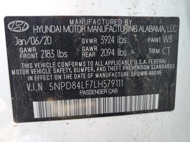 5NPD84LF7LH579111 - 2020 HYUNDAI ELANTRA SEL WHITE photo 12