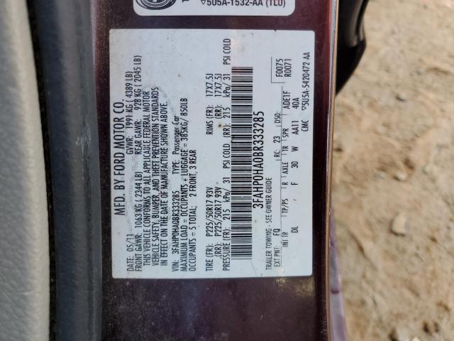 3FAHP0HA0BR333285 - 2011 FORD FUSION SE MAROON photo 12