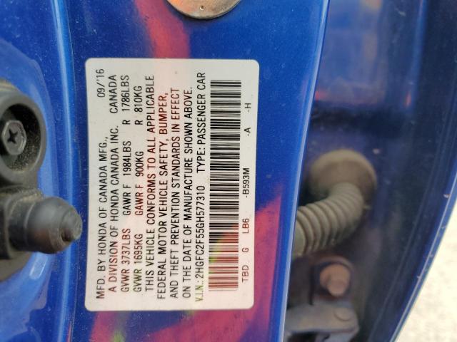 2HGFC2F55GH577310 - 2016 HONDA CIVIC LX BLUE photo 13