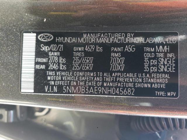 5NMJB3AE9NH045682 - 2022 HYUNDAI TUCSON SEL GRAY photo 10