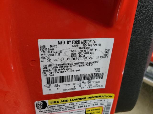 1FTFW1EFXDKD47809 - 2013 FORD F150 SUPERCREW RED photo 12