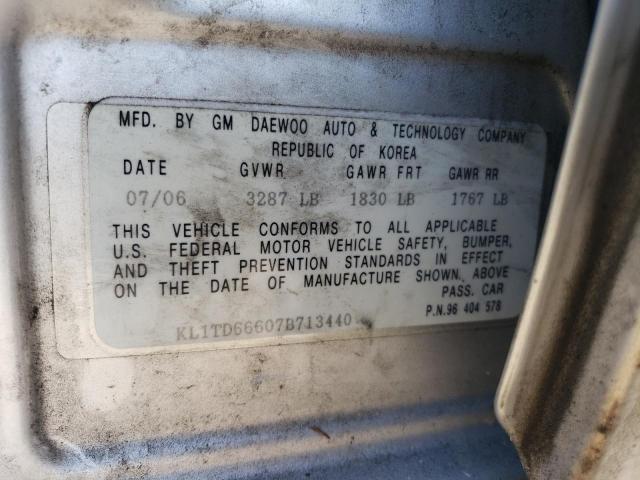 KL1TD66607B713440 - 2007 CHEVROLET AVEO BASE SILVER photo 12