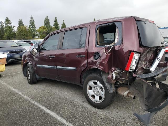 5FNYF3H25EB010895 - 2014 HONDA PILOT LX BURGUNDY photo 2