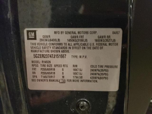 5GZER23747J151667 - 2007 SATURN OUTLOOK XR BLACK photo 12