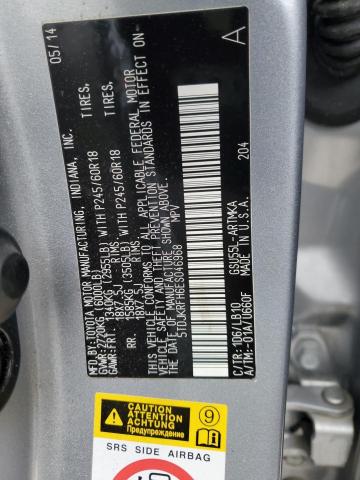 5TDJKRFH6ES046968 - 2014 TOYOTA HIGHLANDER XLE 银色 照片 14