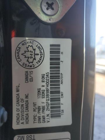 2HGFG3B98FH002345 - 2015 HONDA CIVIC EXL შავი ფოტო 12