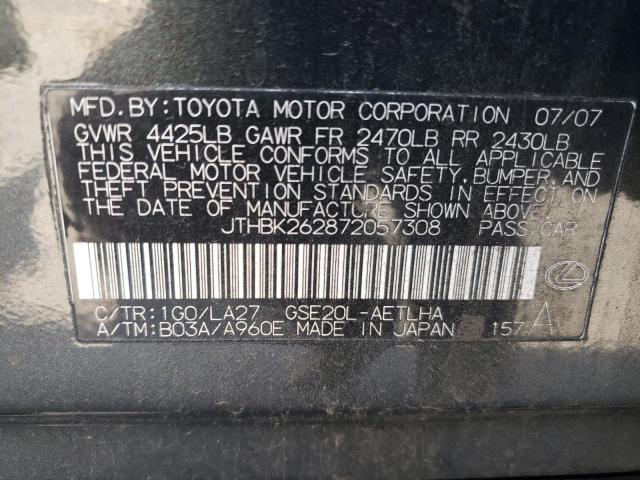 JTHBK262872057308 - 2007 LEXUS IS 250 CHARCOAL photo 13