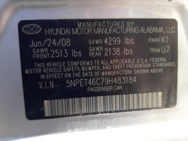 5NPET46C79H483184 - 2009 HYUNDAI SONATA GLS SILVER photo 12