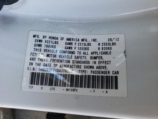 1HGCR2F71DA006006 - 2013 HONDA ACCORD EX WHITE photo 12