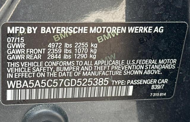 WBA5A5C57GD525385 - 2016 BMW 528 I GRAY photo 10