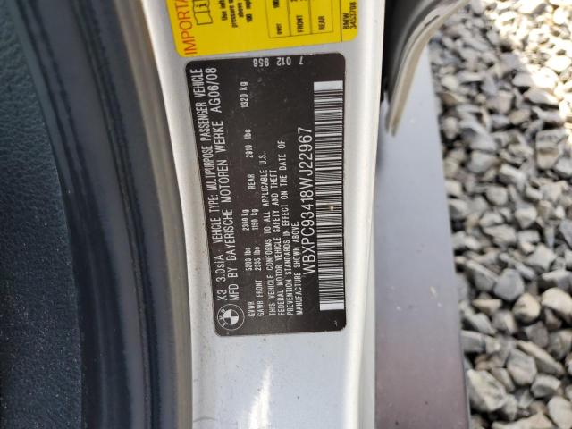 WBXPC93418WJ22967 - 2008 BMW X3 3.0SI SILVER photo 13