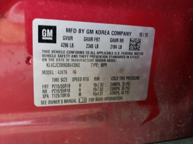 KL4CJCSB9GB543902 - 2016 BUICK ENCORE RED photo 12