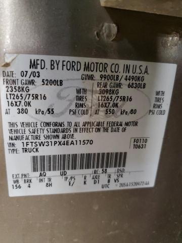 1FTSW31PX4EA11570 - 2004 FORD F350 SRW SUPER DUTY TAN photo 12