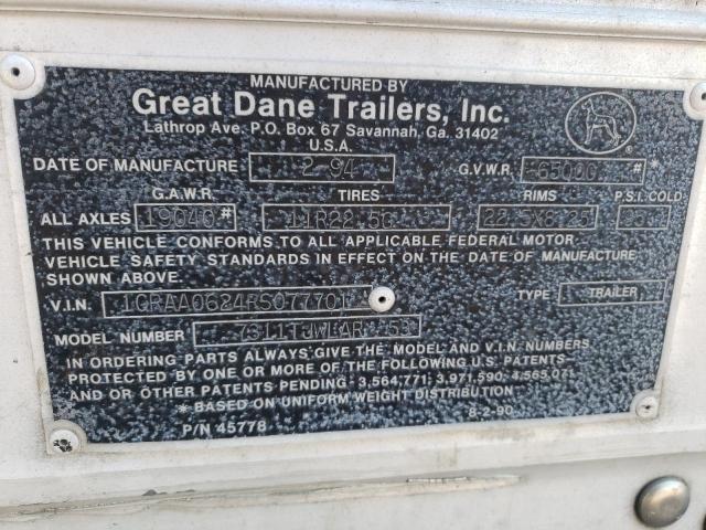 1GRAA0624RS077701 - 1994 GREAT DANE TRAILER REEFER WHITE photo 10