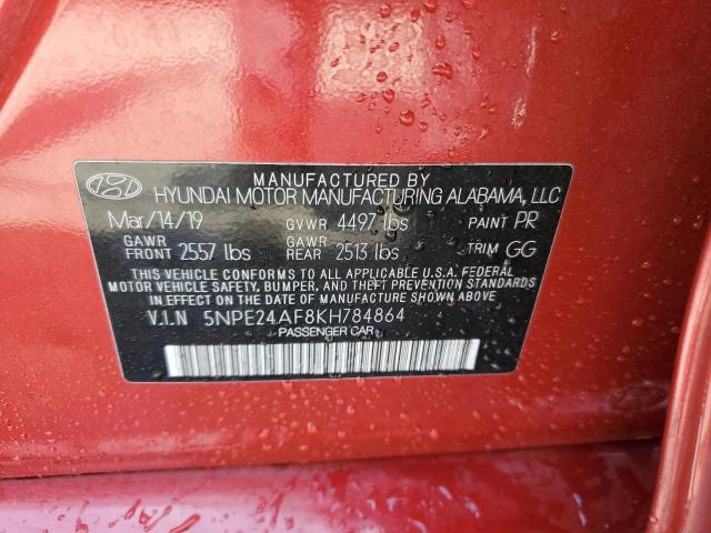 5NPE24AF8KH784864 - 2019 HYUNDAI SONATA SE RED photo 12