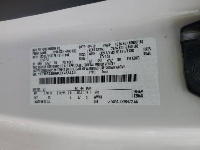 1FTBF2B66KEG23424 - 2019 FORD F250 SUPER DUTY WHITE photo 12