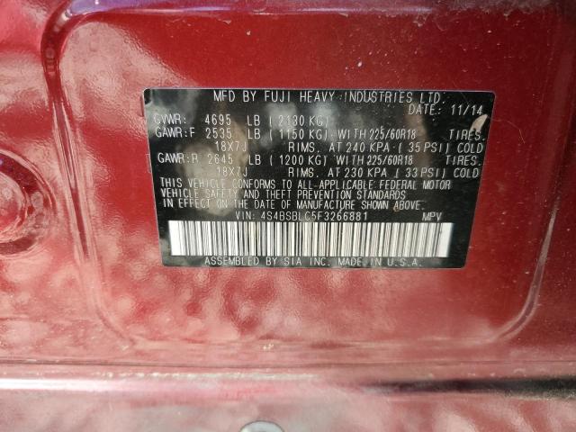 4S4BSBLC5F3266881 - 2015 SUBARU OUTBACK 2.5I LIMITED RED photo 13