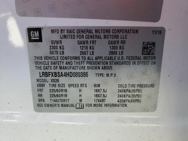 LRBFXBSA4HD089386 - 2017 BUICK ENVISION ESSENCE Սպիտակ լուսանկար 12