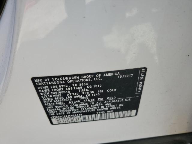 1V2ER2CA2JC534448 - 2018 VOLKSWAGEN ATLAS SEL WHITE photo 13