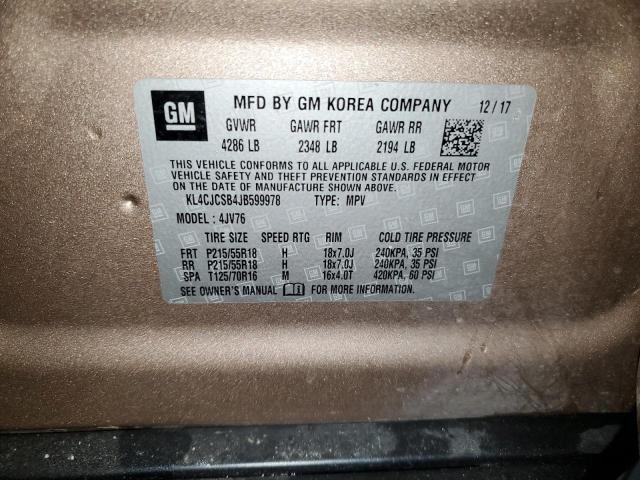 KL4CJCSB4JB599978 - 2018 BUICK ENCORE ESSENCE TAN photo 12