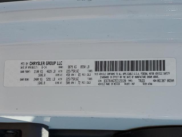 3C6TRVAG7EE123120 - 2014 RAM PROMASTER 1500 STANDARD WHITE photo 12